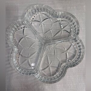 Laura Glass Intl Tiffany 3 Section Fine Lead‎ Crystal Relish Serving Dish